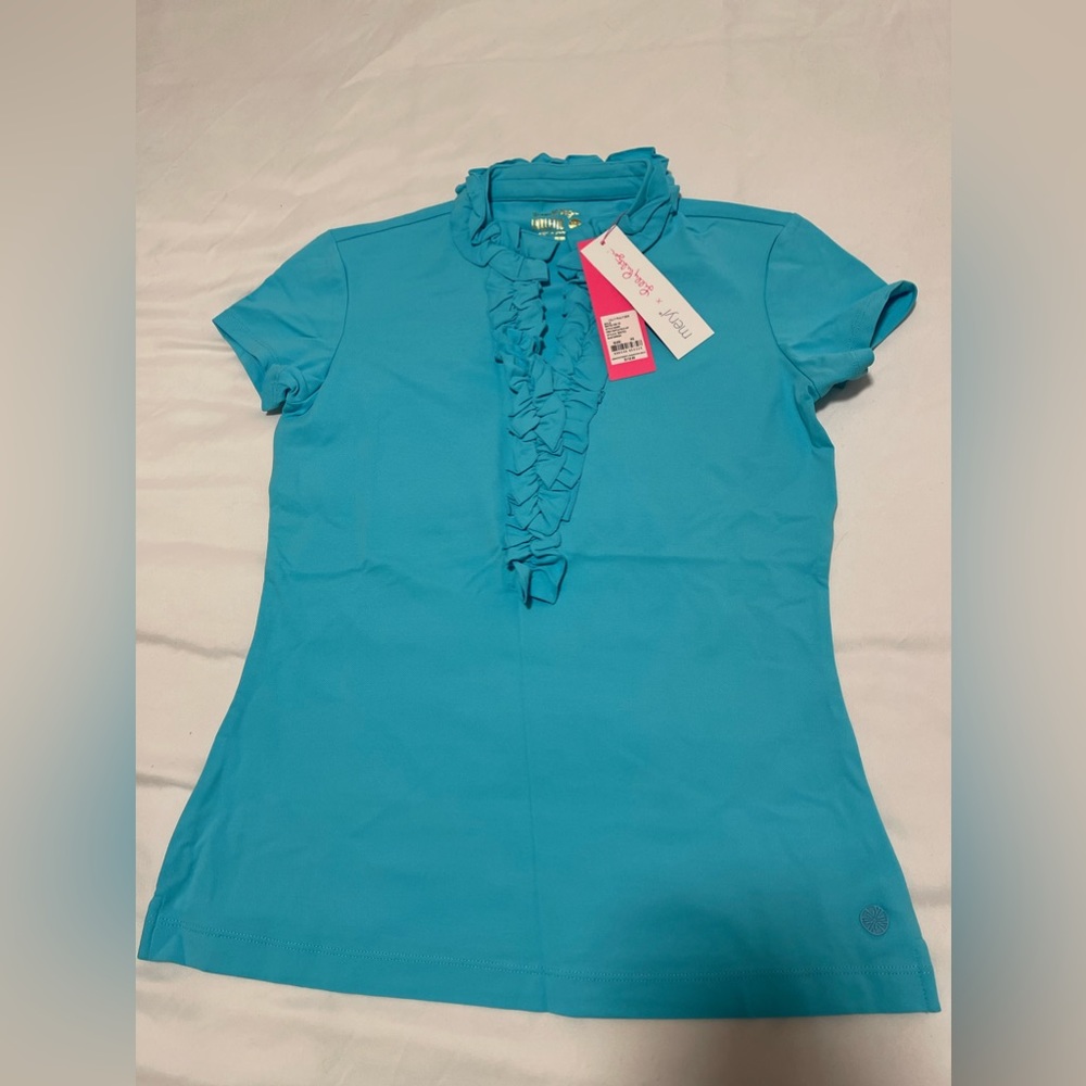 🐳 Lilly Pulitzer Luxletic Frida Ruffle Polo in Blue Horizon